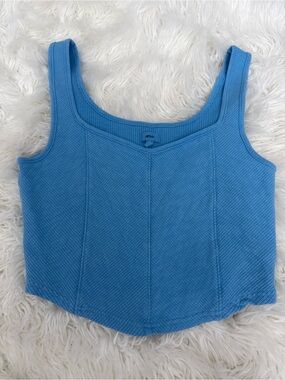aerie Sky Blue Ribbed Square-Neck Crop Tank